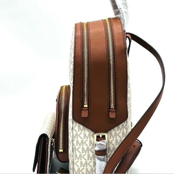 Michael Kors Medium Jaycee Zip Packet Backpack & Trifold Wallet Vanilla/Brown - Picture 5 of 16